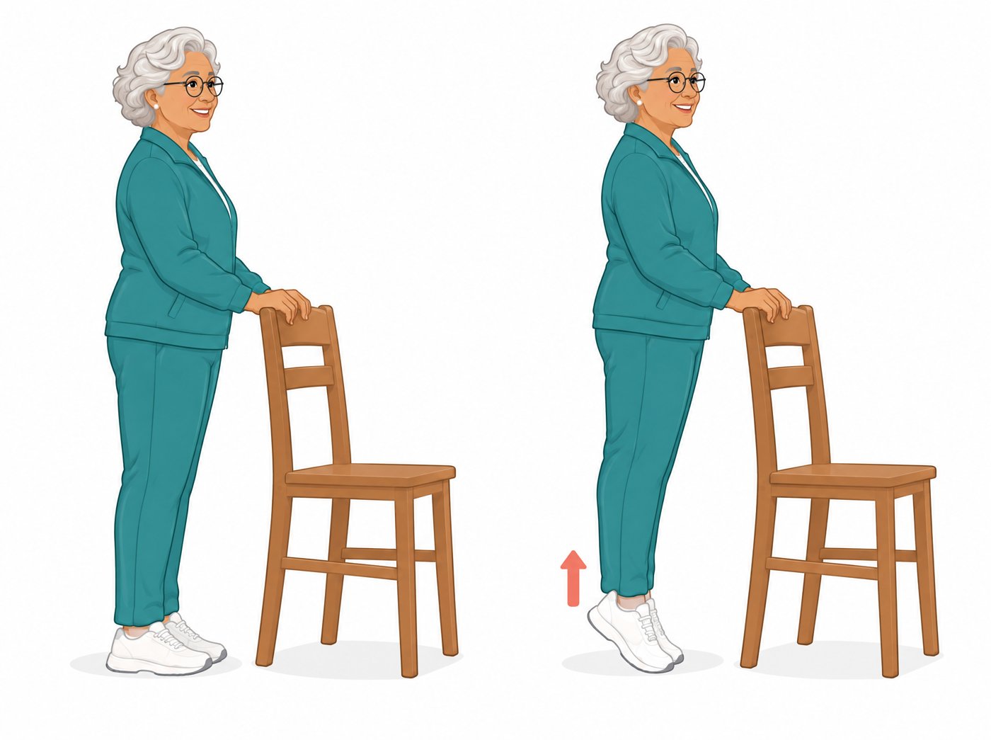 Elevación de talones sosteniéndose de una silla